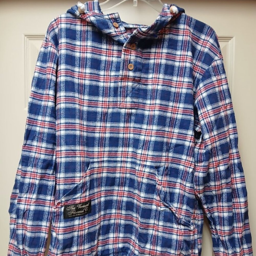 The Vermont Flannel Company X-Small Flannel Hoodie Blue, Red & White Plaid